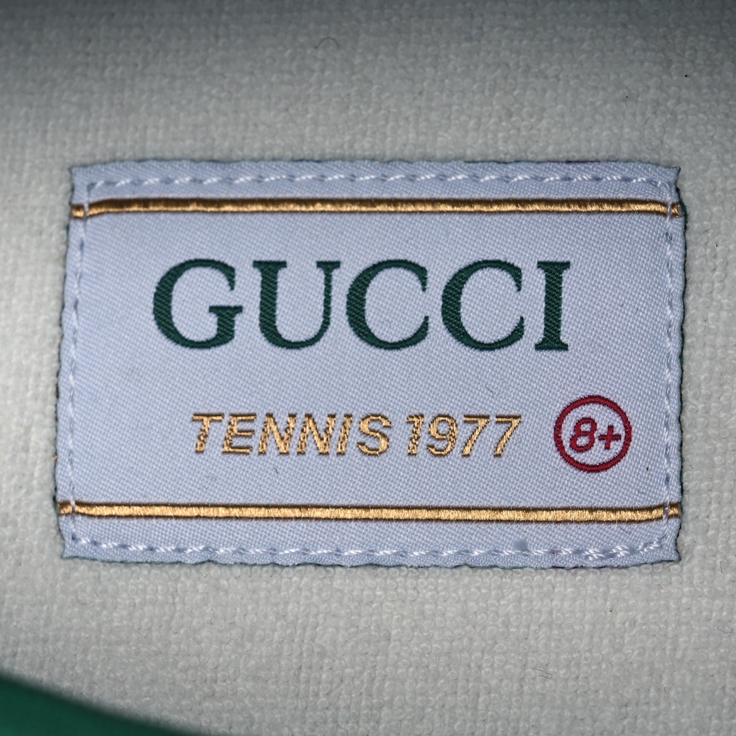 Gucci GG Monogram Web Mens 1977 Tennis Sneakers 8.5 Beige Ebony Mystic White Vert