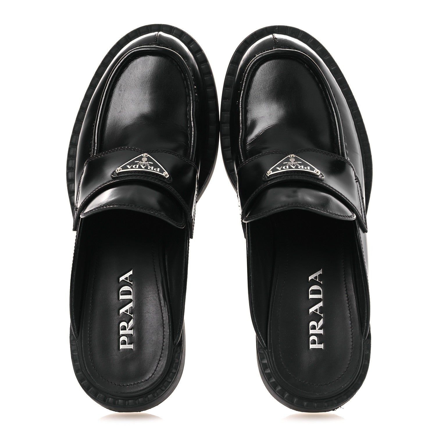 Prada Spazzolato Triangle 40mm Loafer Mules 37 Black