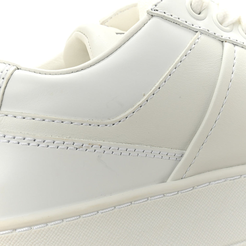 Prada Vitello Rois Triangle Womens Downtown Platform Low Top Sneakers 37 White