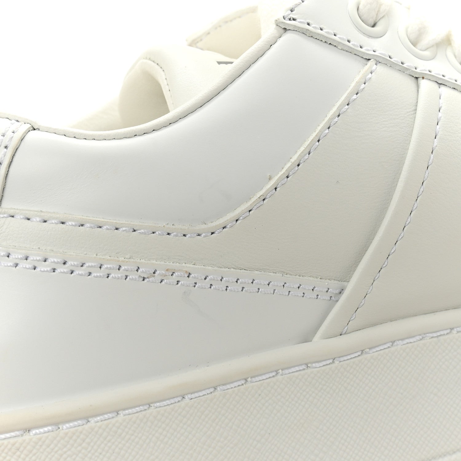 Prada Vitello Rois Triangle Womens Downtown Platform Low Top Sneakers 37 White