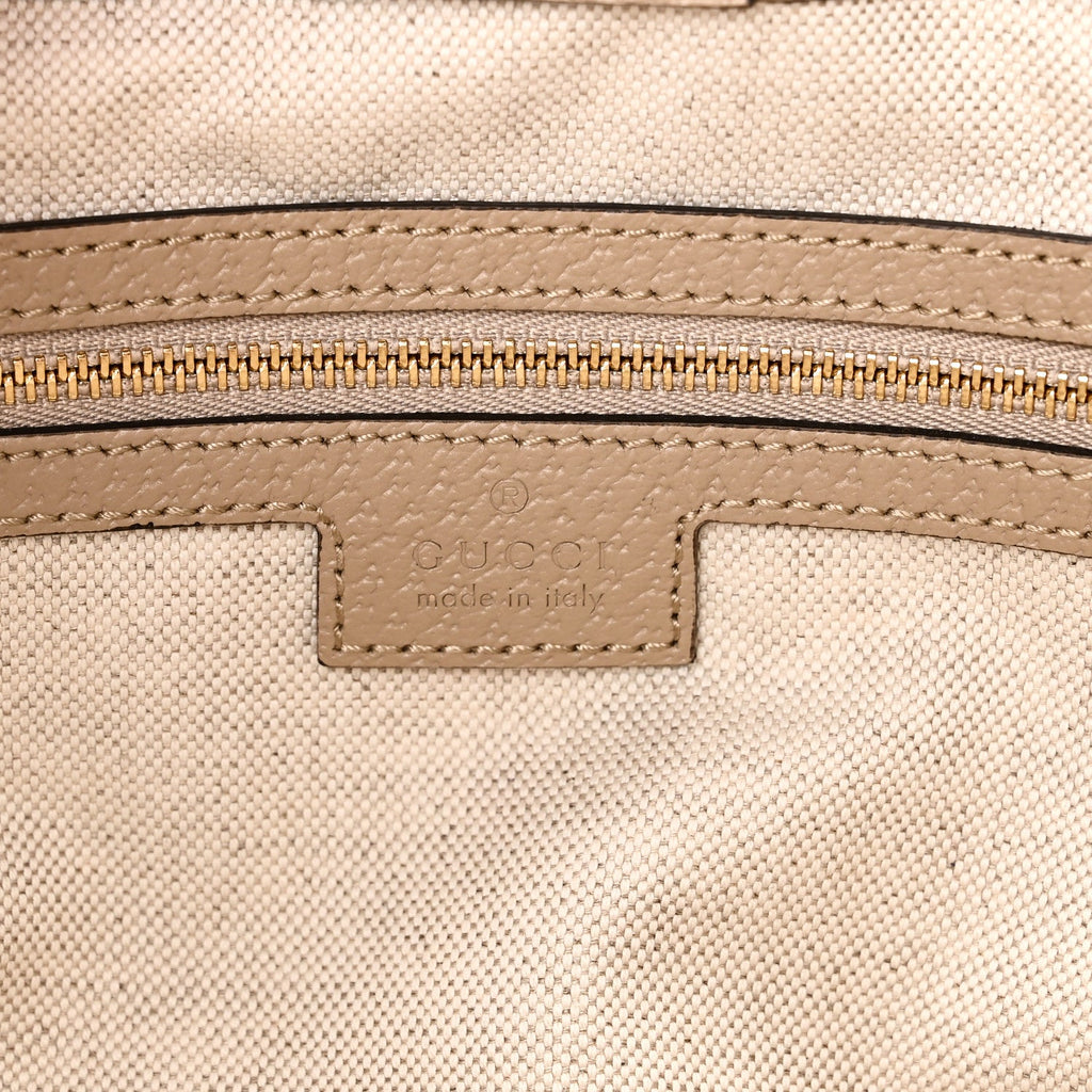 Gucci GG Supreme Monogram Textured Dollar Calfskin Web Medium Ophidia Shopping Tote Beige Mystic White Oatmeal