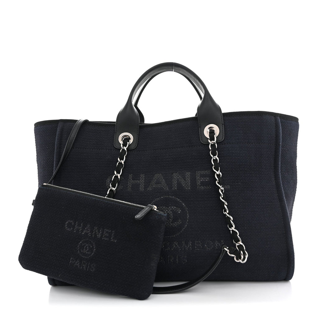 Chanel Mixed Fibers Calfskin Medium Deauville Tote Navy Blue