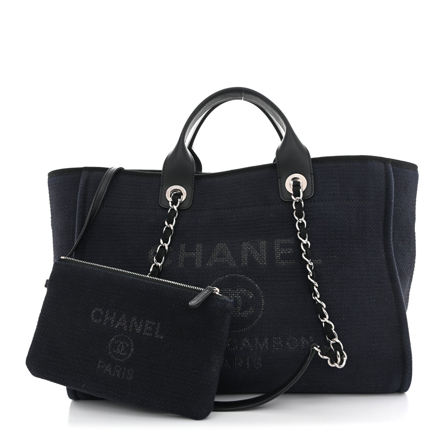 Chanel Mixed Fibers Calfskin Medium Deauville Tote Navy Blue
