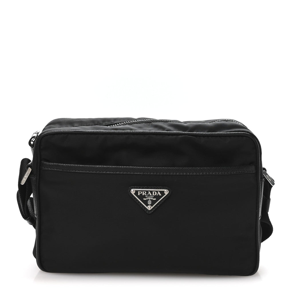Prada Re-Nylon Vela Saffiano Pocket Double Zip Shoulder Bag Black