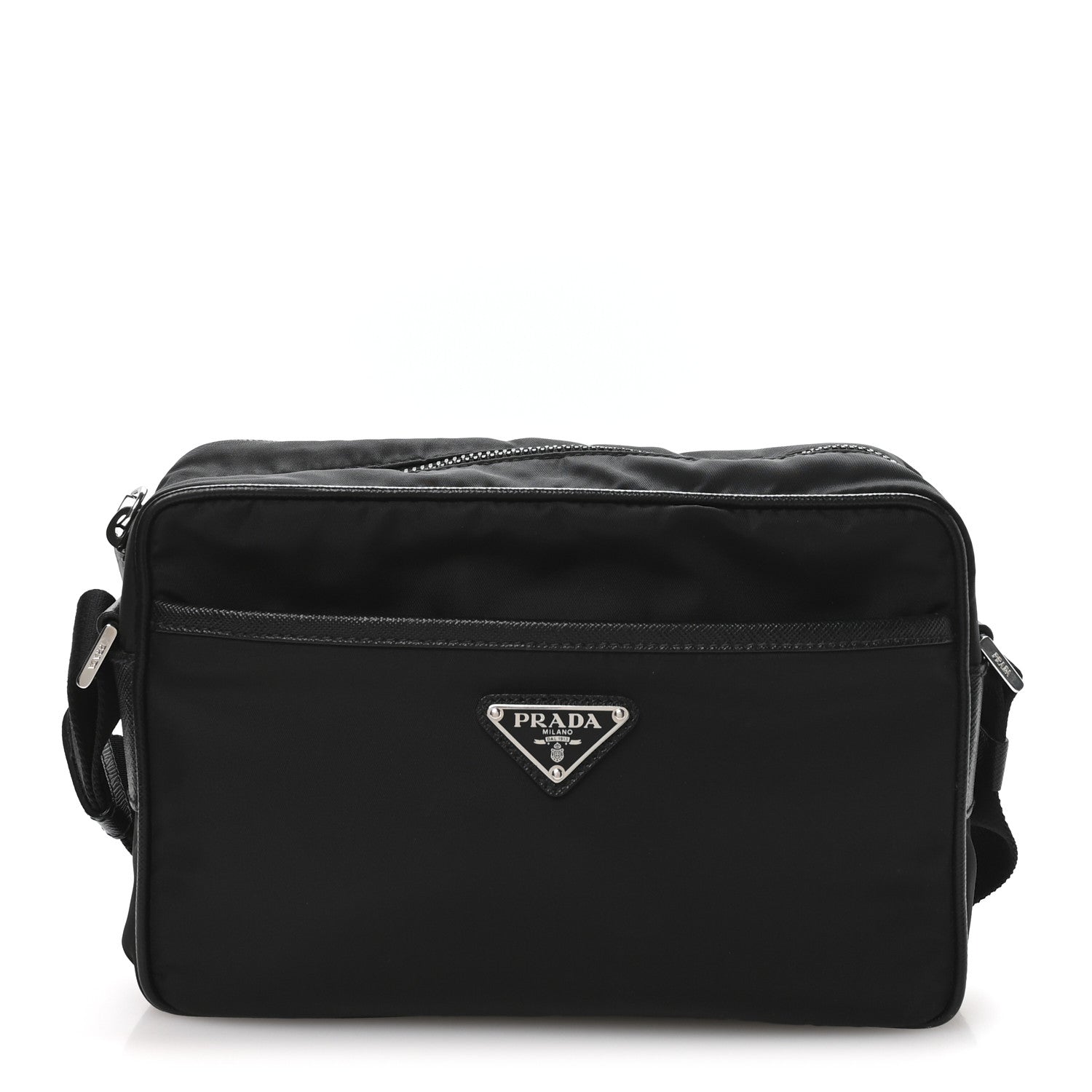 Prada Re-Nylon Vela Saffiano Pocket Double Zip Shoulder Bag Black