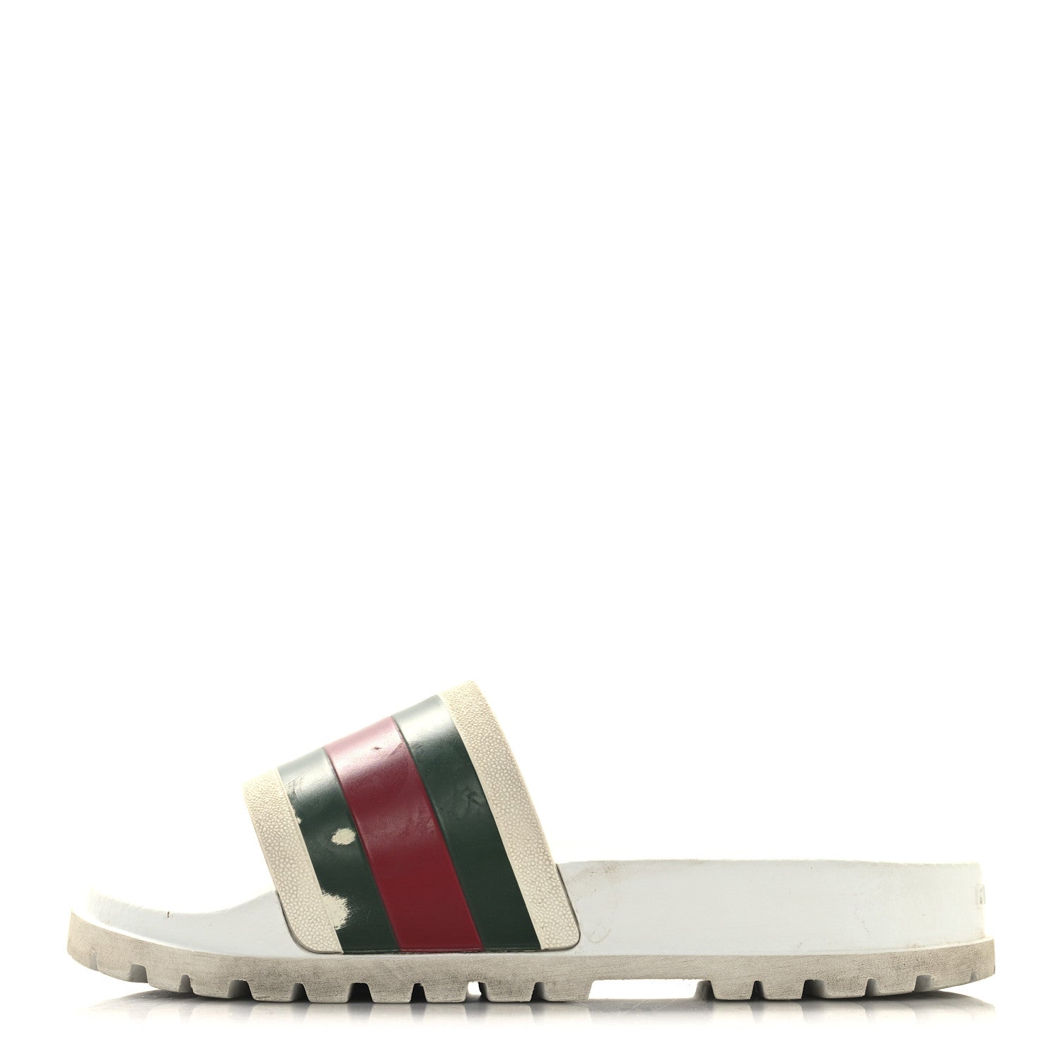 Gucci Rubber Web Mens Lug Sole Slide Sandals Great 5 White Green Red