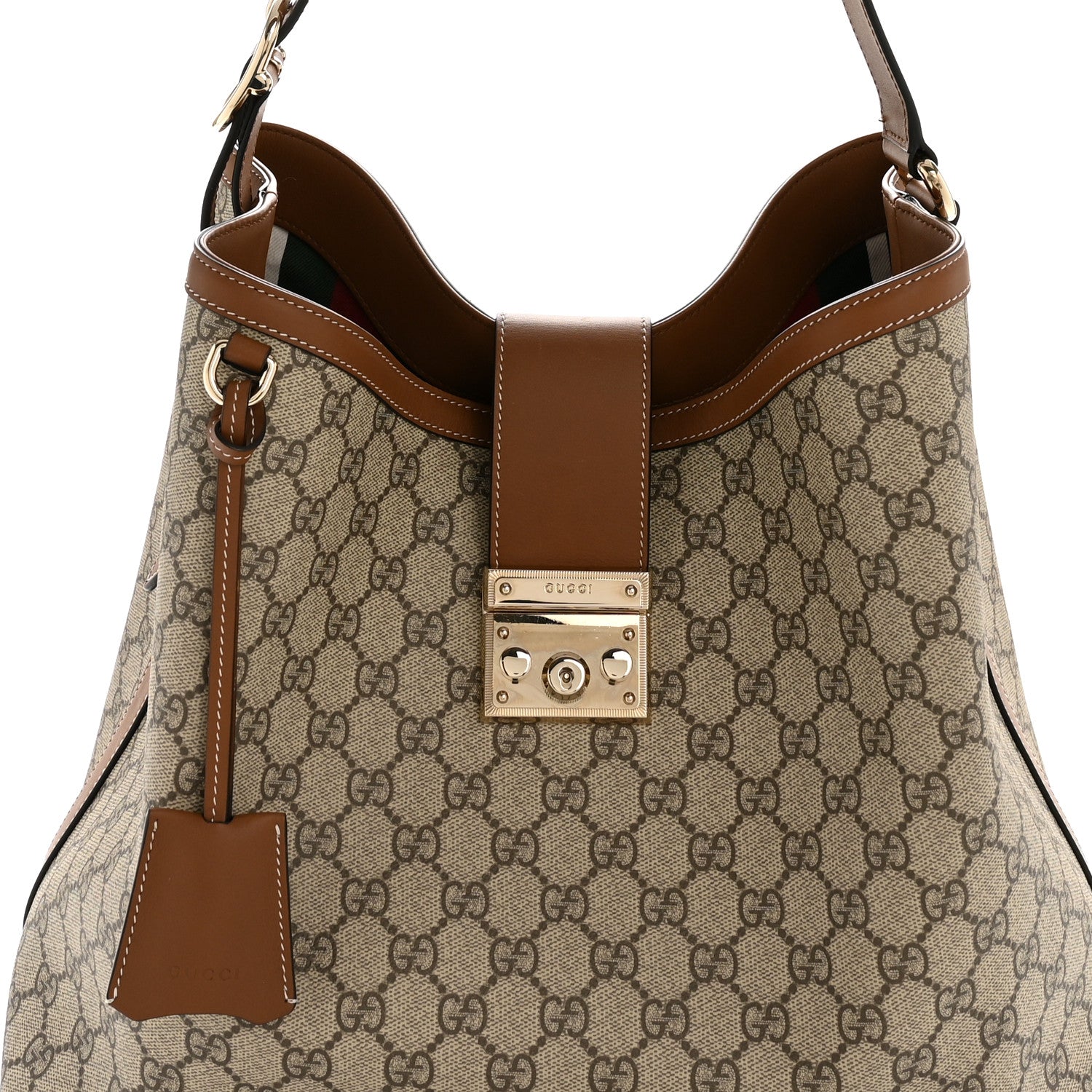 Gucci GG Icon Monogram Padlock Shoulder Bag Beige Dark Brown