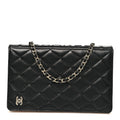 Chanel Lambskin Quilted Book Wallet On Chain WOC Black