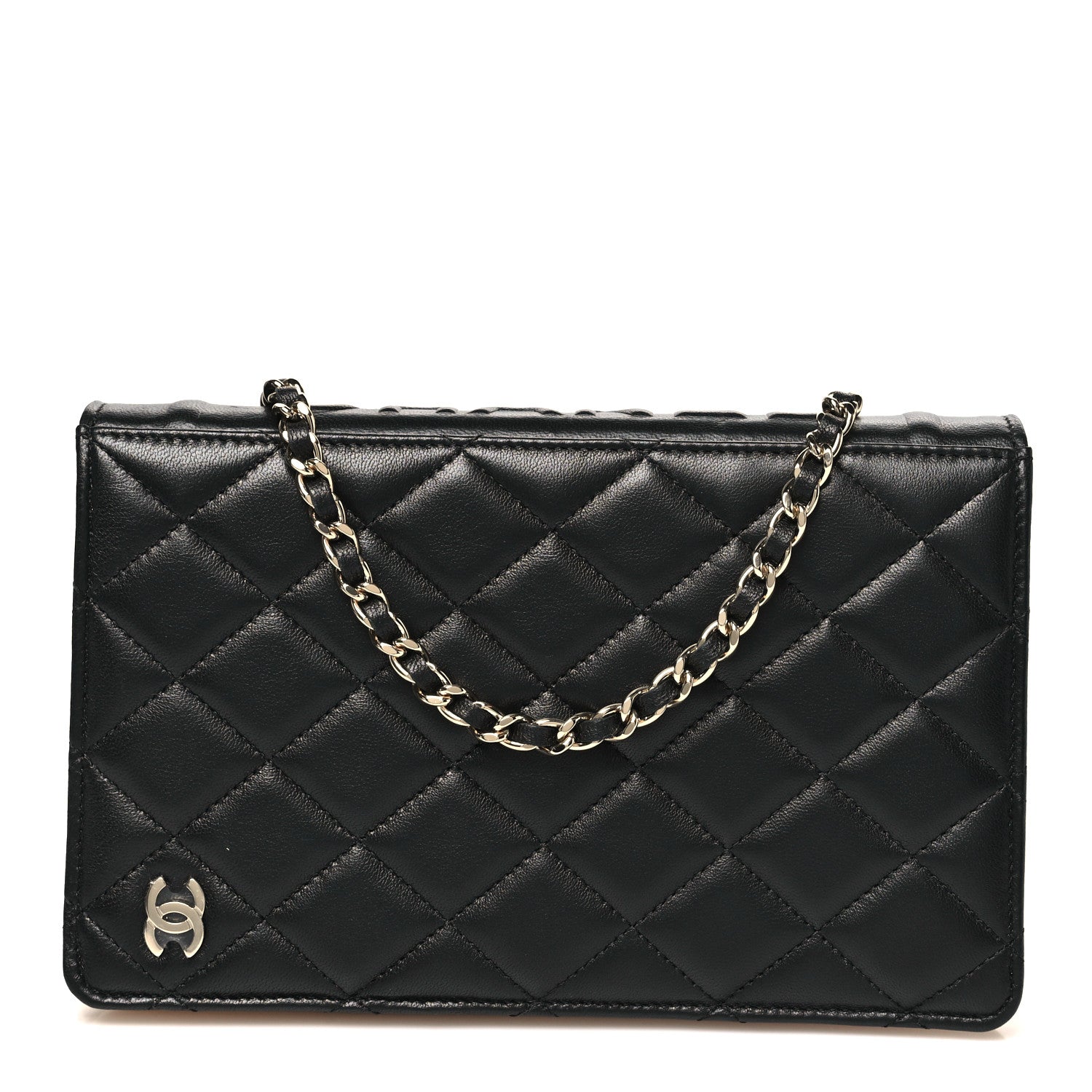 Chanel Lambskin Quilted Book Wallet On Chain WOC Black
