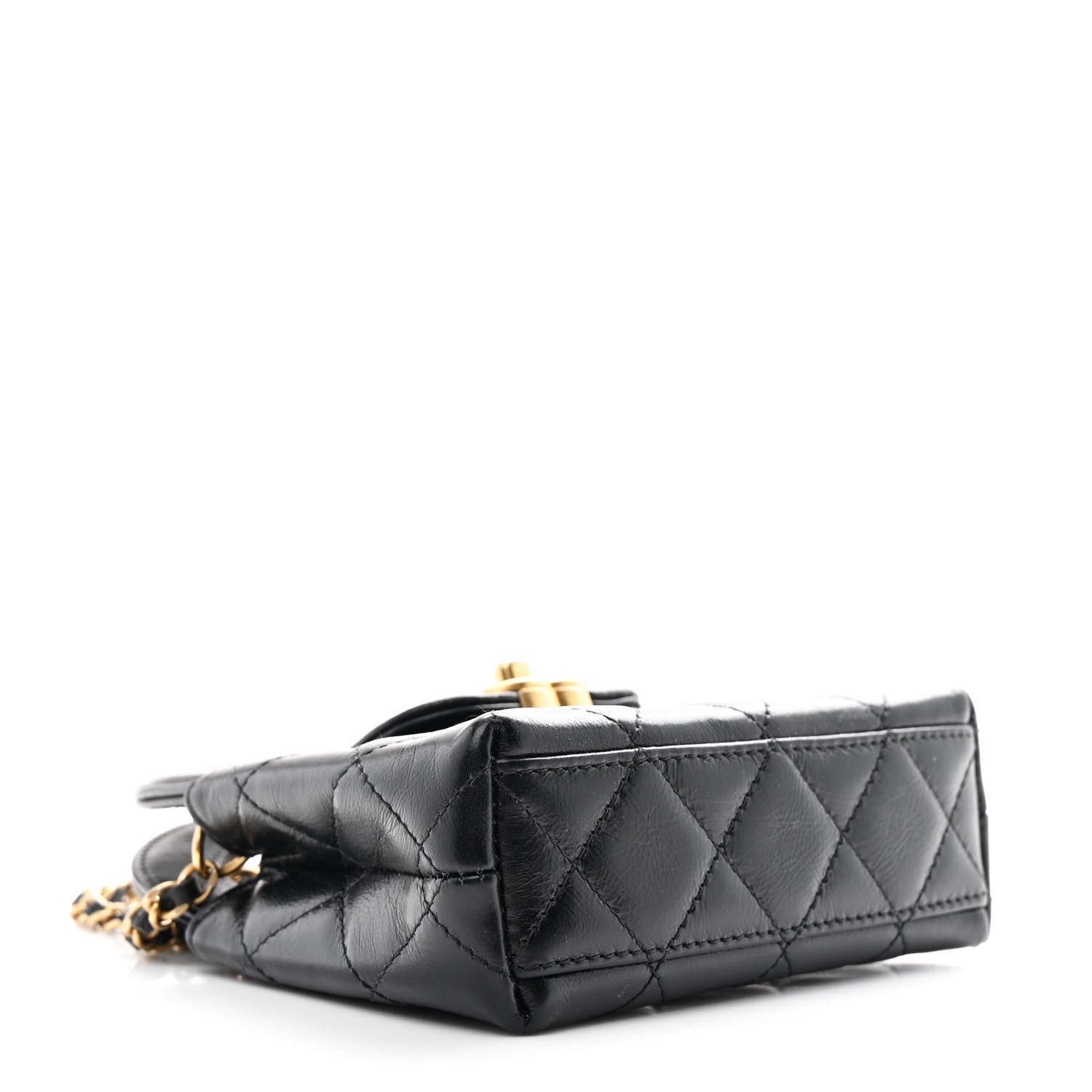 Chanel Shiny Aged Calfskin Quilted Mini Nano Kelly Shopper Black