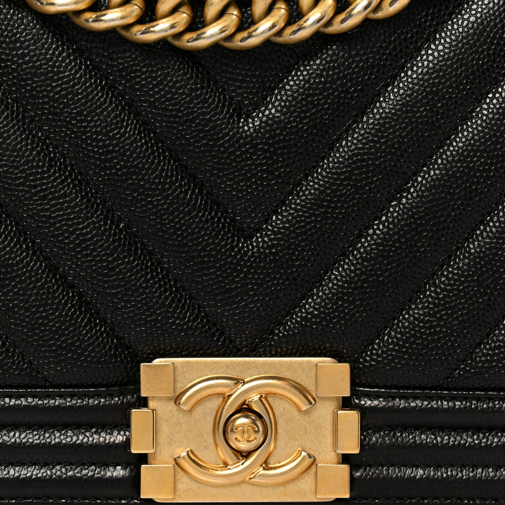 Chanel Caviar Chevron Quilted Medium Boy Flap Black