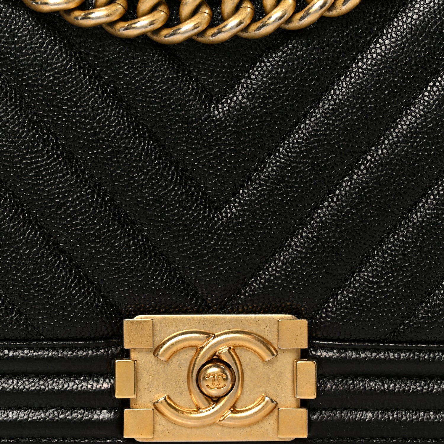 Chanel Caviar Chevron Quilted Medium Boy Flap Black