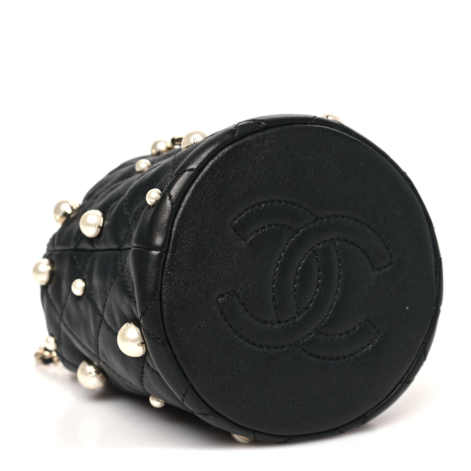 Chanel Lambskin Quilted Pearl Mini About Pearls Drawstring Bag Black