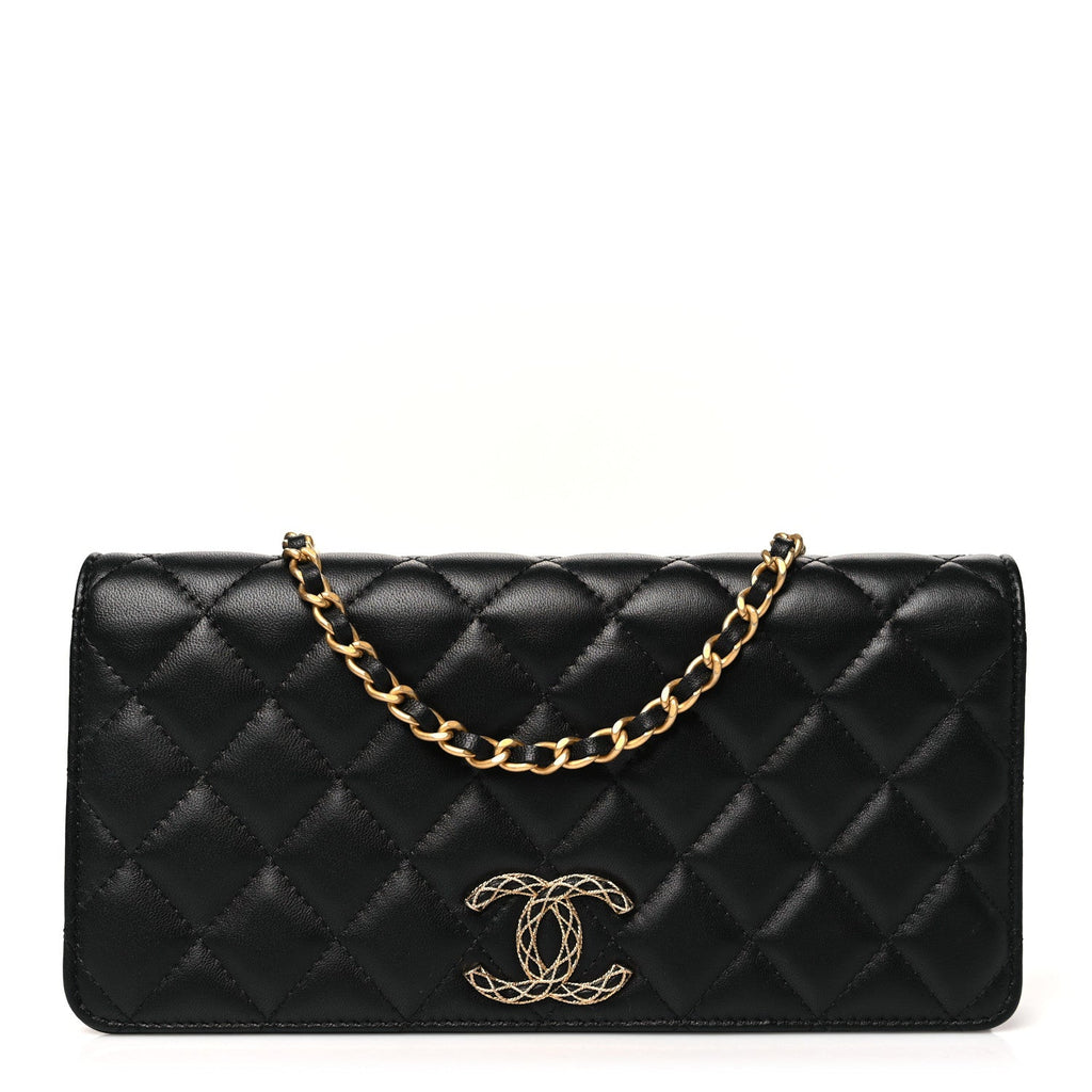 Chanel Lambskin Quilted CC Clutch On Chain Black