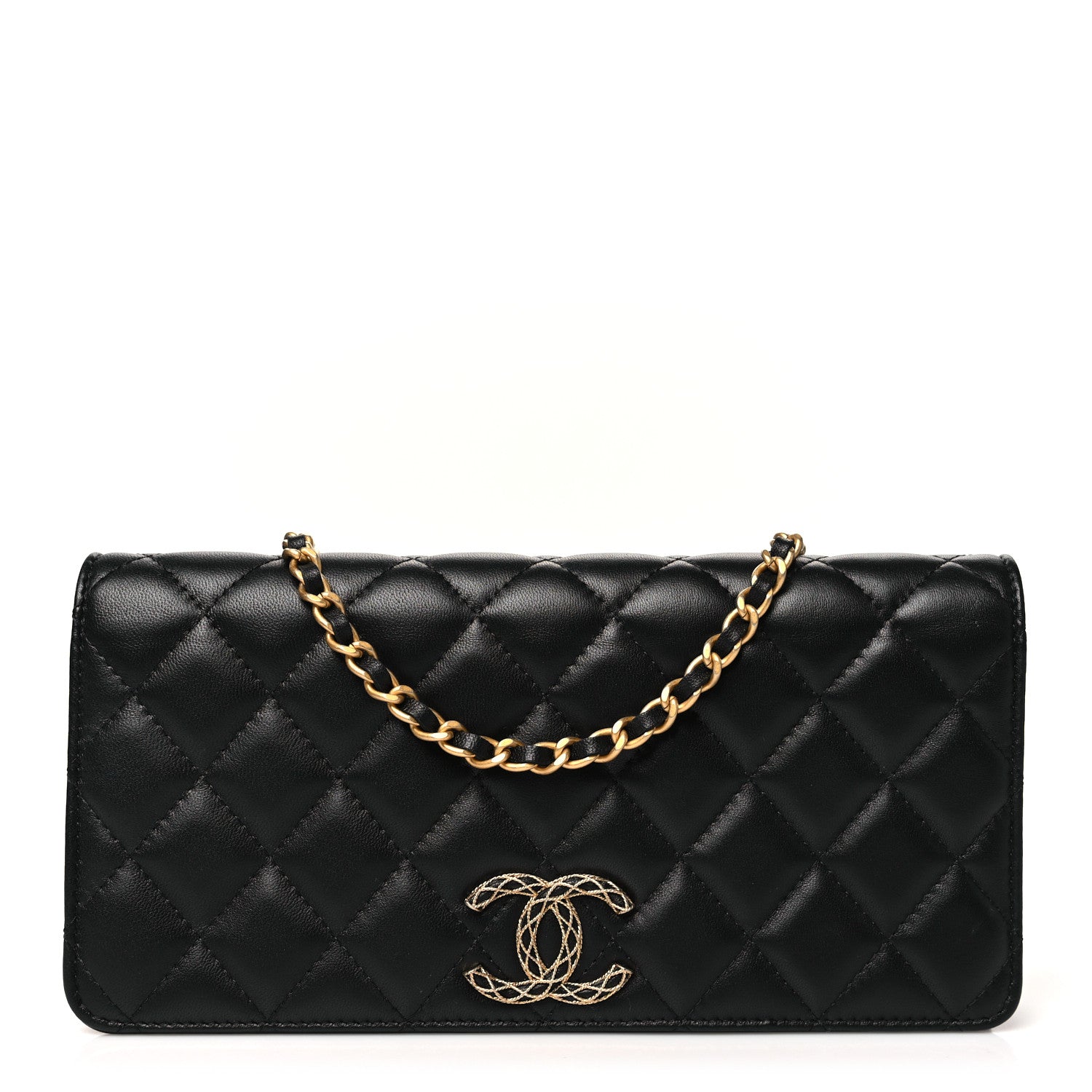 Chanel Lambskin Quilted CC Clutch On Chain Black