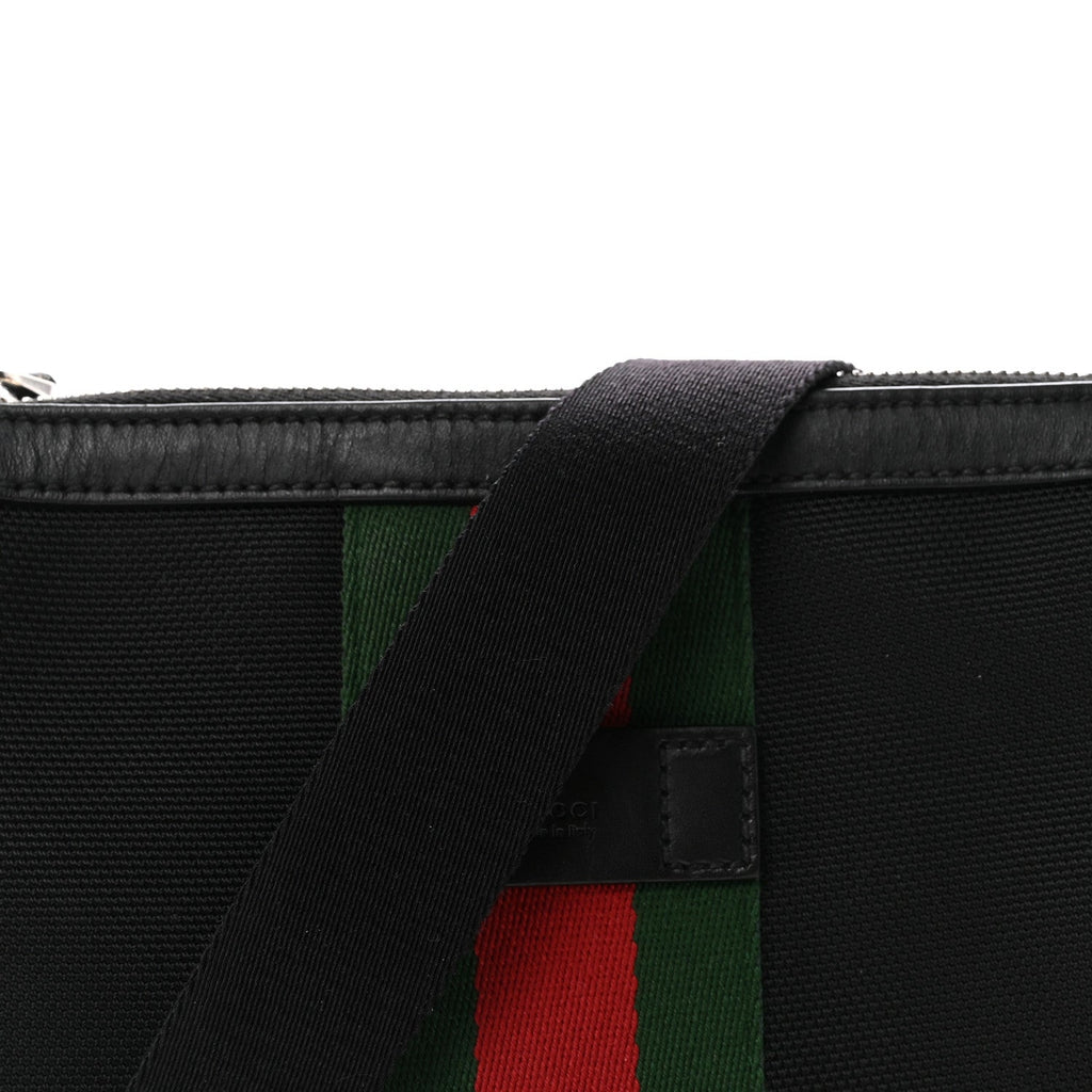 Gucci Techno Canvas Selleria Calfskin Web Small Flat Messenger Bag Black