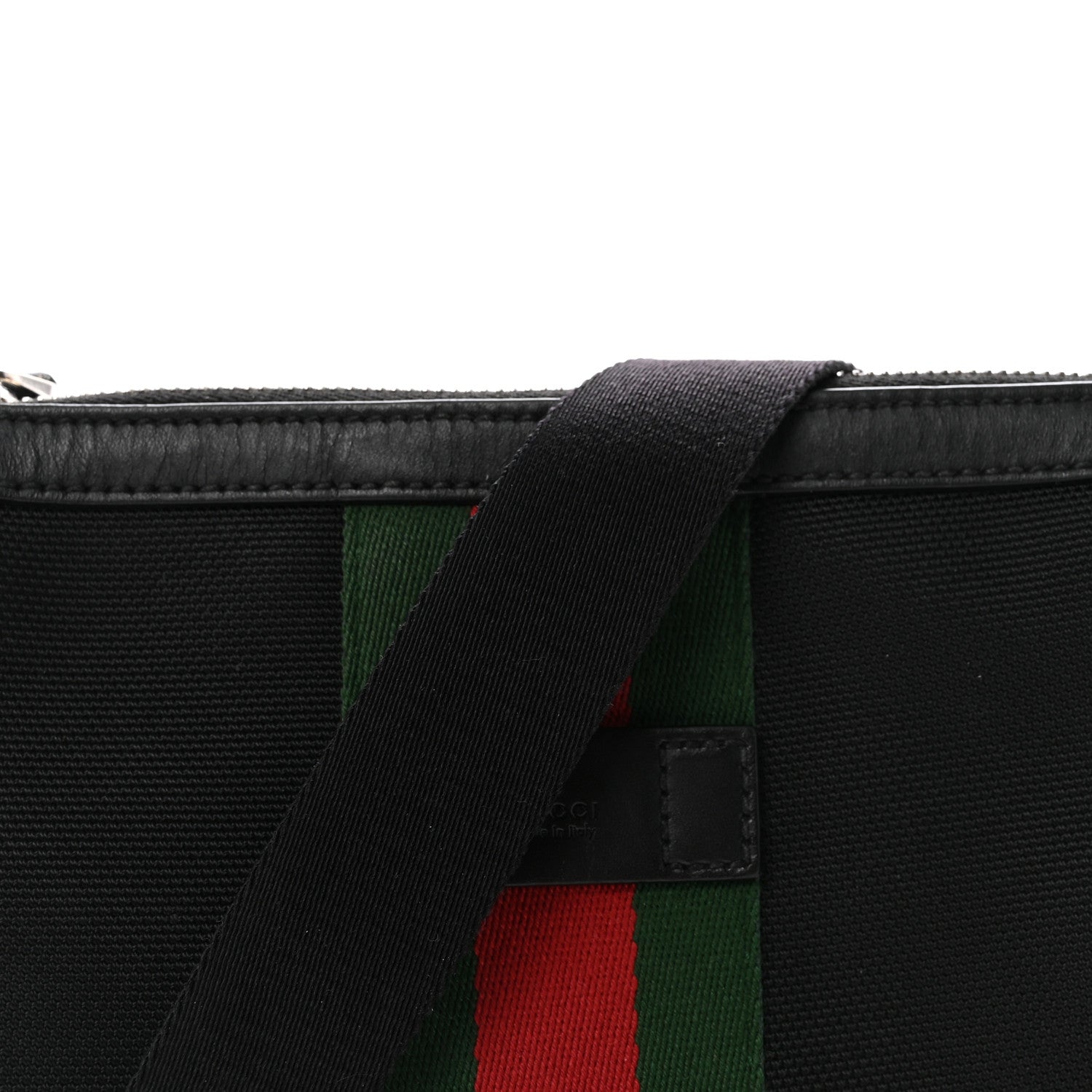 Gucci Techno Canvas Selleria Calfskin Web Small Flat Messenger Bag Black