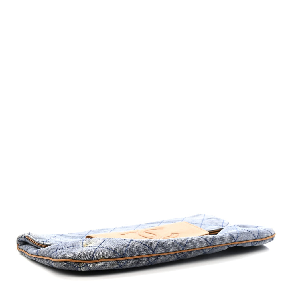 Chanel Denim Lambskin Quilted CC Clutch Blue