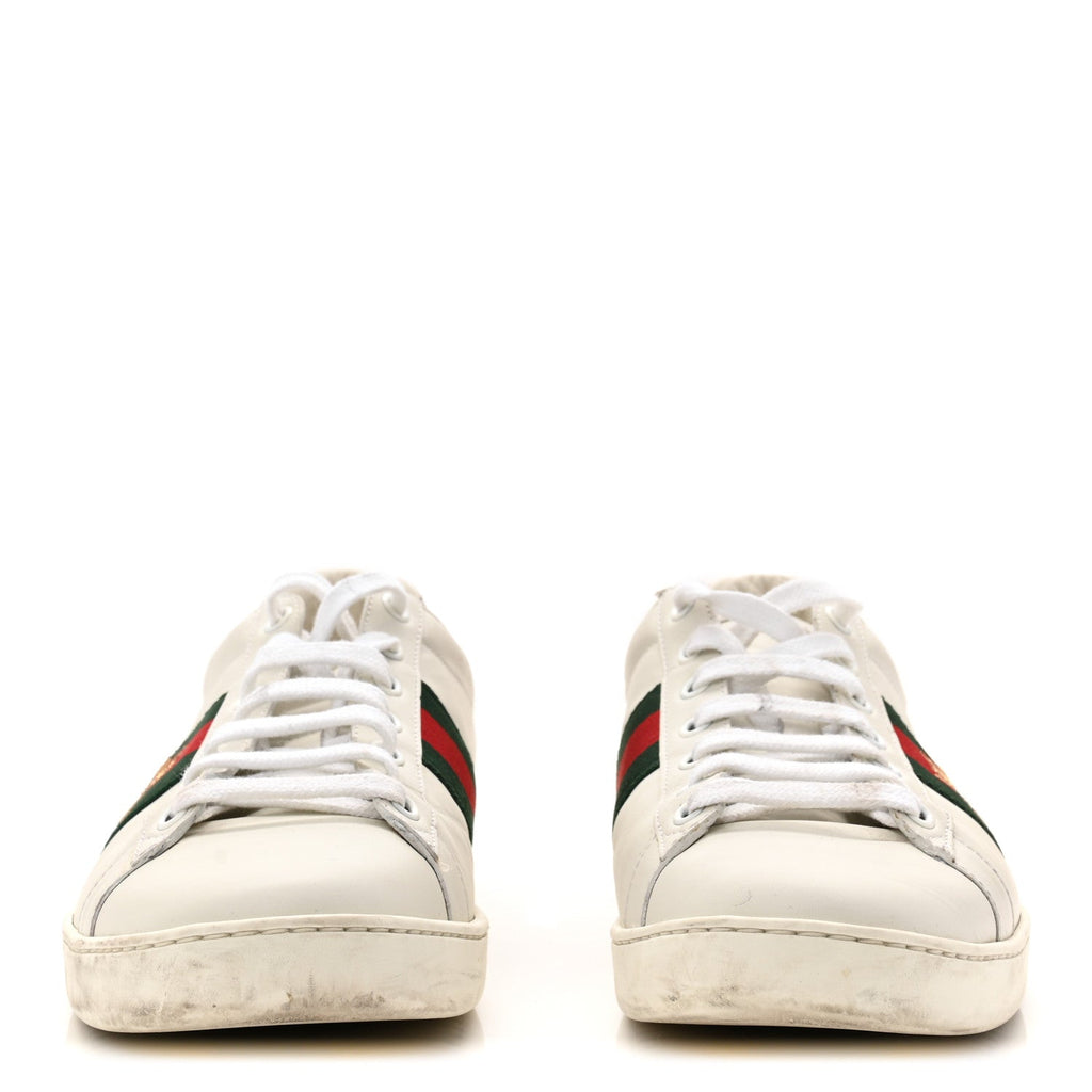 Gucci Calfskin Ayers Bee Embroidered Womens Ace Sneakers 39.5 White Green