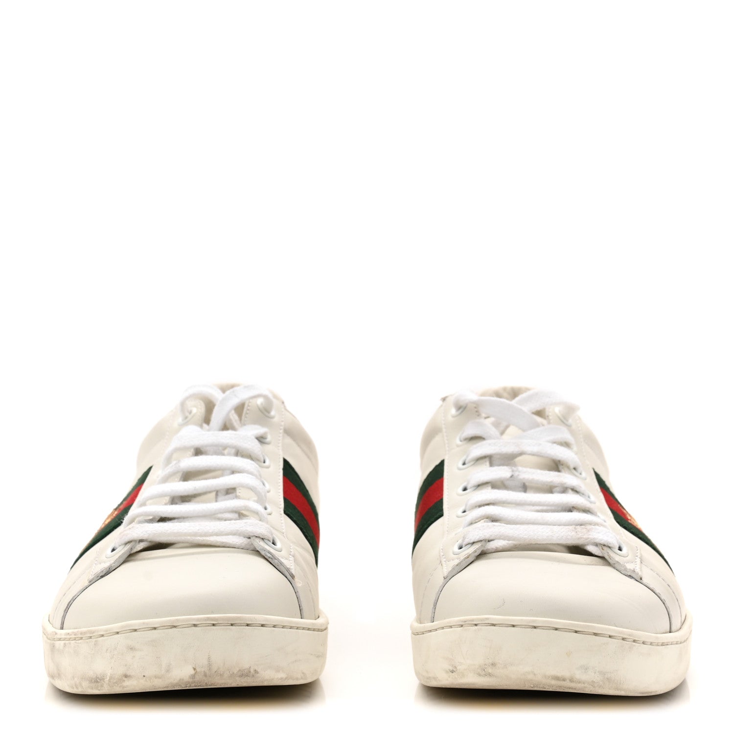 Gucci Calfskin Ayers Bee Embroidered Womens Ace Sneakers 39.5 White Green