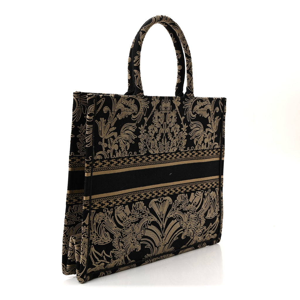 Christian Dior Canvas Embroidered Large Ornamental Cornely Effect Book Tote Black Beige