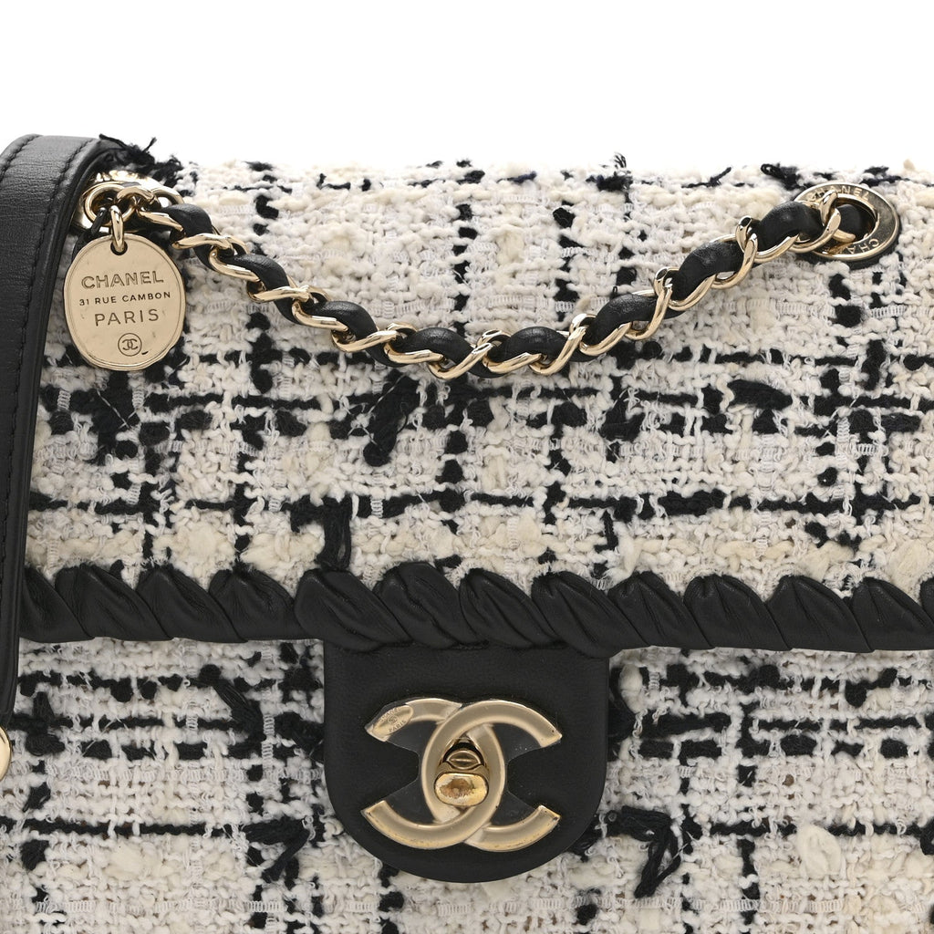 Chanel Tweed Braided Calfskin Mini My Own Frame Flap Grey Black