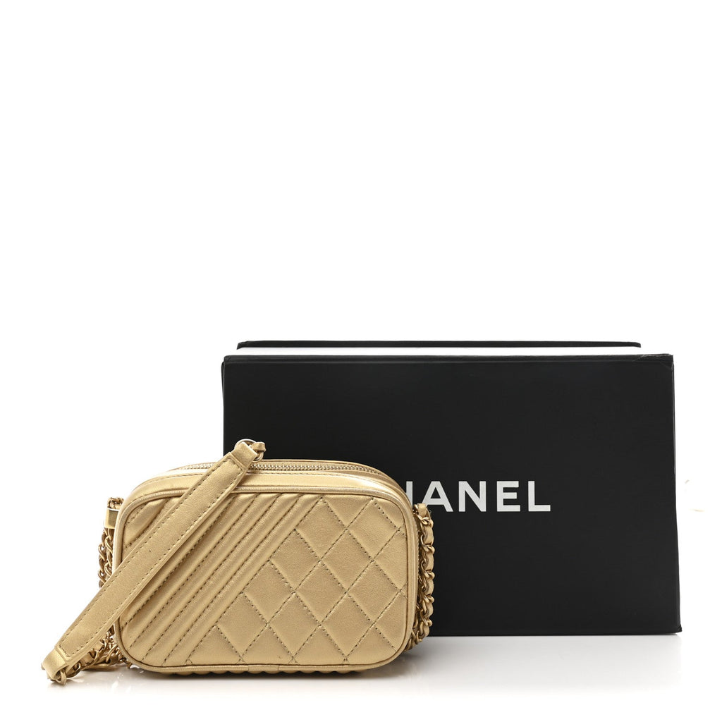 Chanel Metallic Lambskin Mini Coco Boy Camera Case Gold