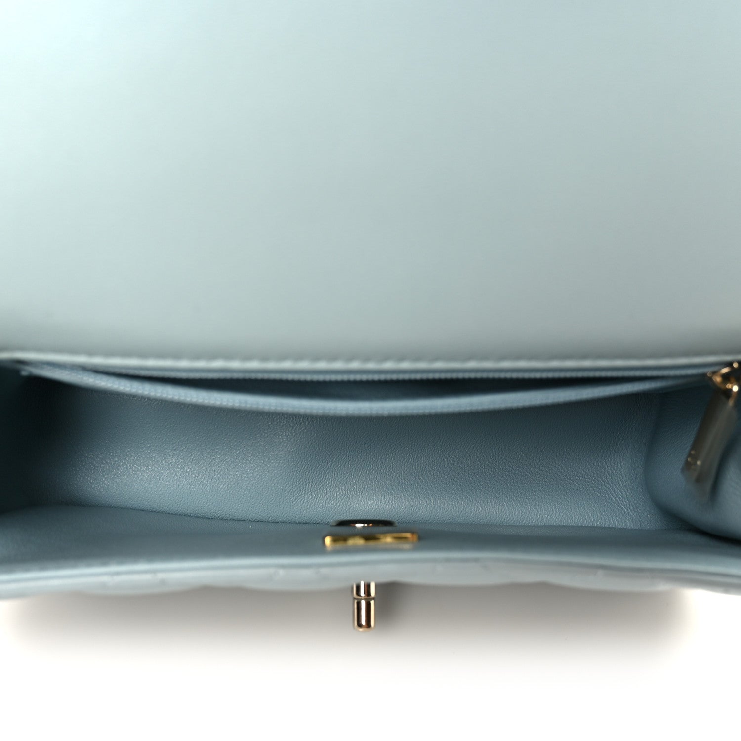 Chanel Lambskin Quilted Mini Top Handle Rectangular Flap Light Blue