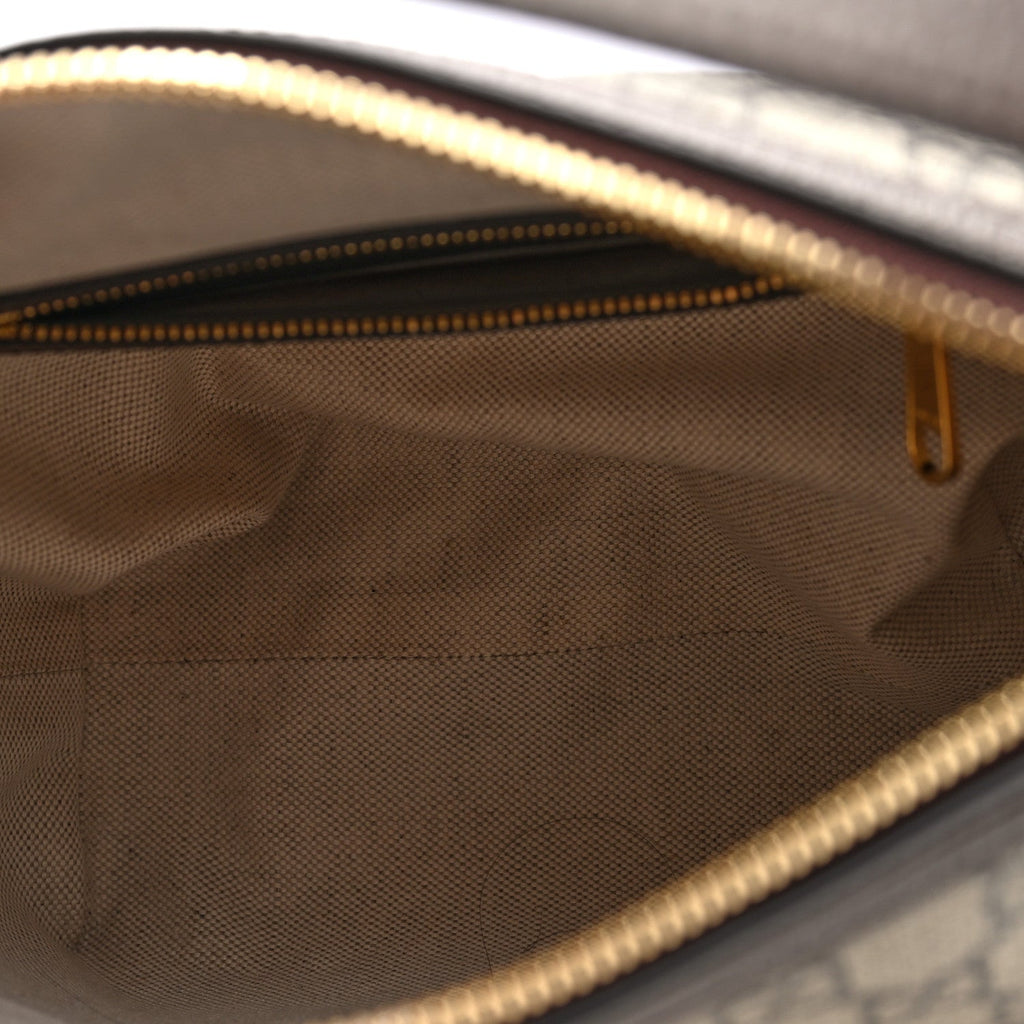 Gucci GG Supreme Monogram Textured Calfskin Web Super Mini Ophidia Shoulder Bag Beige Ebony New Acero