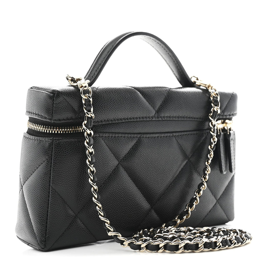 Chanel Caviar Quilted Top Handle Slim Vanity With Chain Black