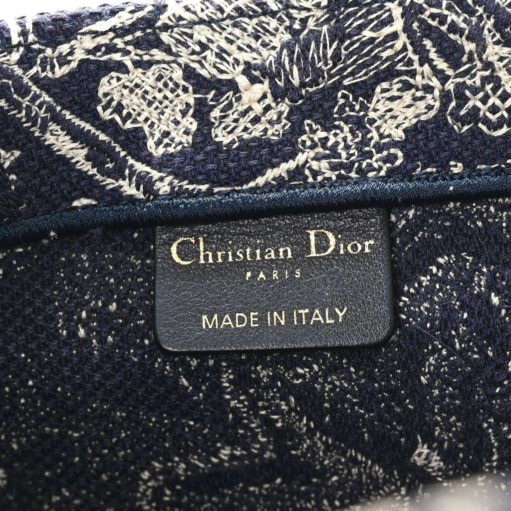 Christian Dior Canvas Embroidered Large Dioriviera Toile De Jouy Reverse Book Tote Blue