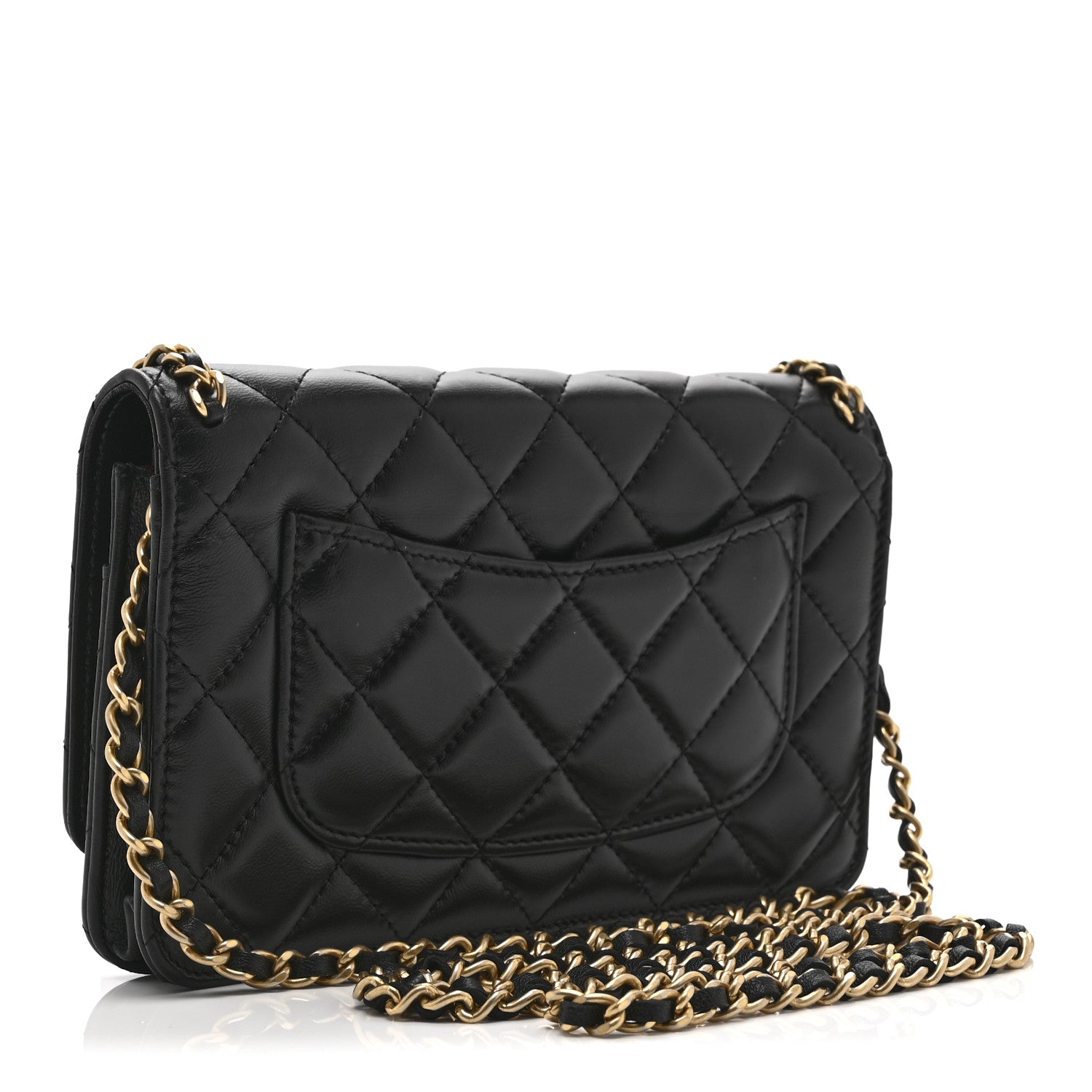 Chanel Lambskin Quilted Chain Around Wallet On Chain WOC Black