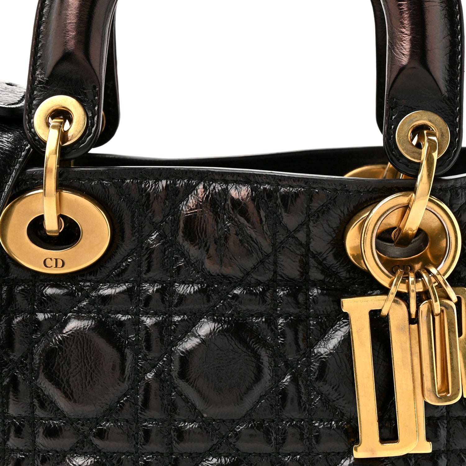Christian Dior Crinkled Patent Cannage Small Lucky Badges My Lady Dior Black