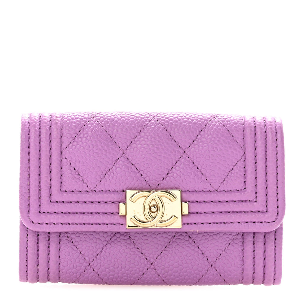 Caviar Quilted Boy Flap Card Holder Purple