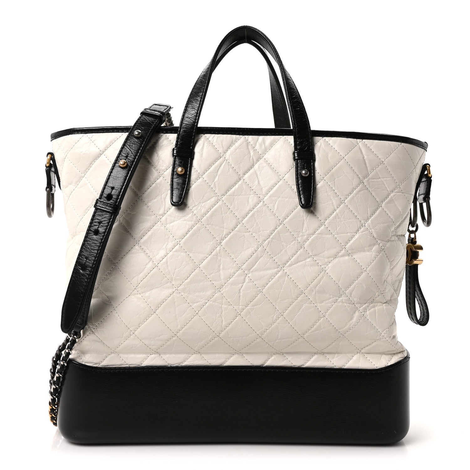 Chanel Aged Calfskin Quilted Large Gabrielle Shopping Tote White Black