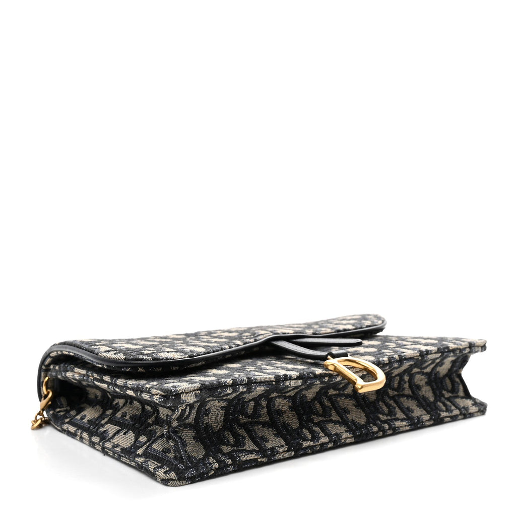 Christian Dior Oblique Saddle Chain Pouch Blue