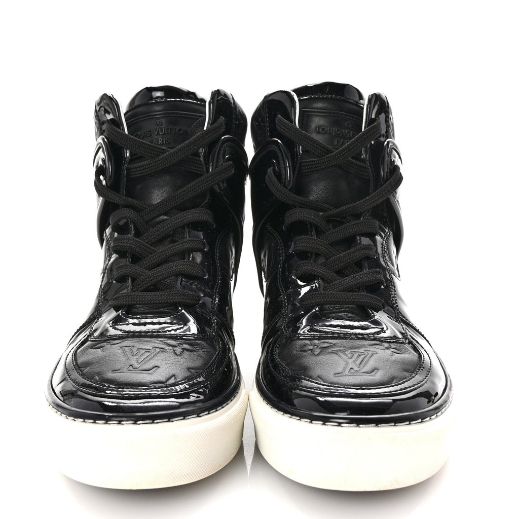 Louis Vuitton Patent Calfskin Monogram High Top Sneakers 36 Black