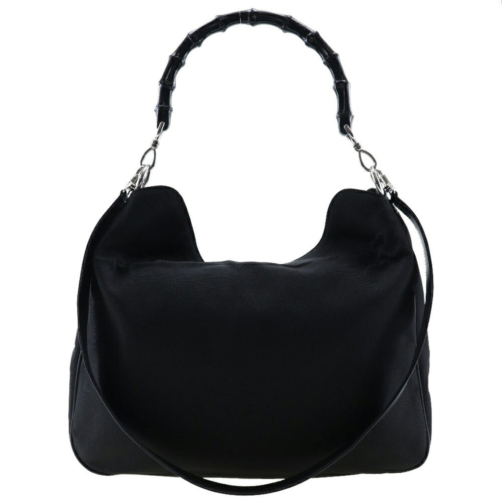 GUCCI Bamboo Handbag 001-0577 Nylon Canvas Made in Italy Black Shoulder 2way A4 Magnetic Type Ladies