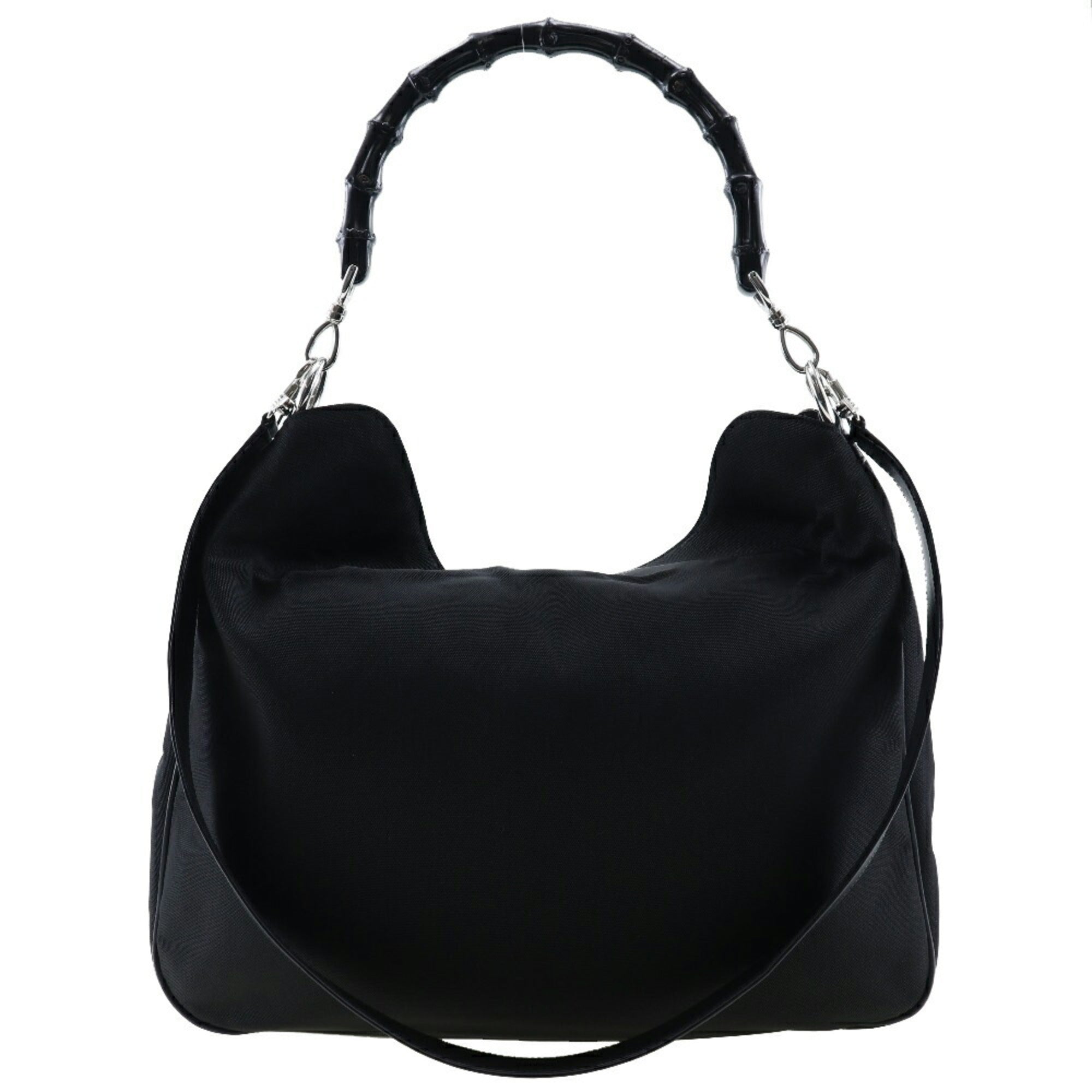 GUCCI Bamboo Handbag 001-0577 Nylon Canvas Made in Italy Black Shoulder 2way A4 Magnetic Type Ladies