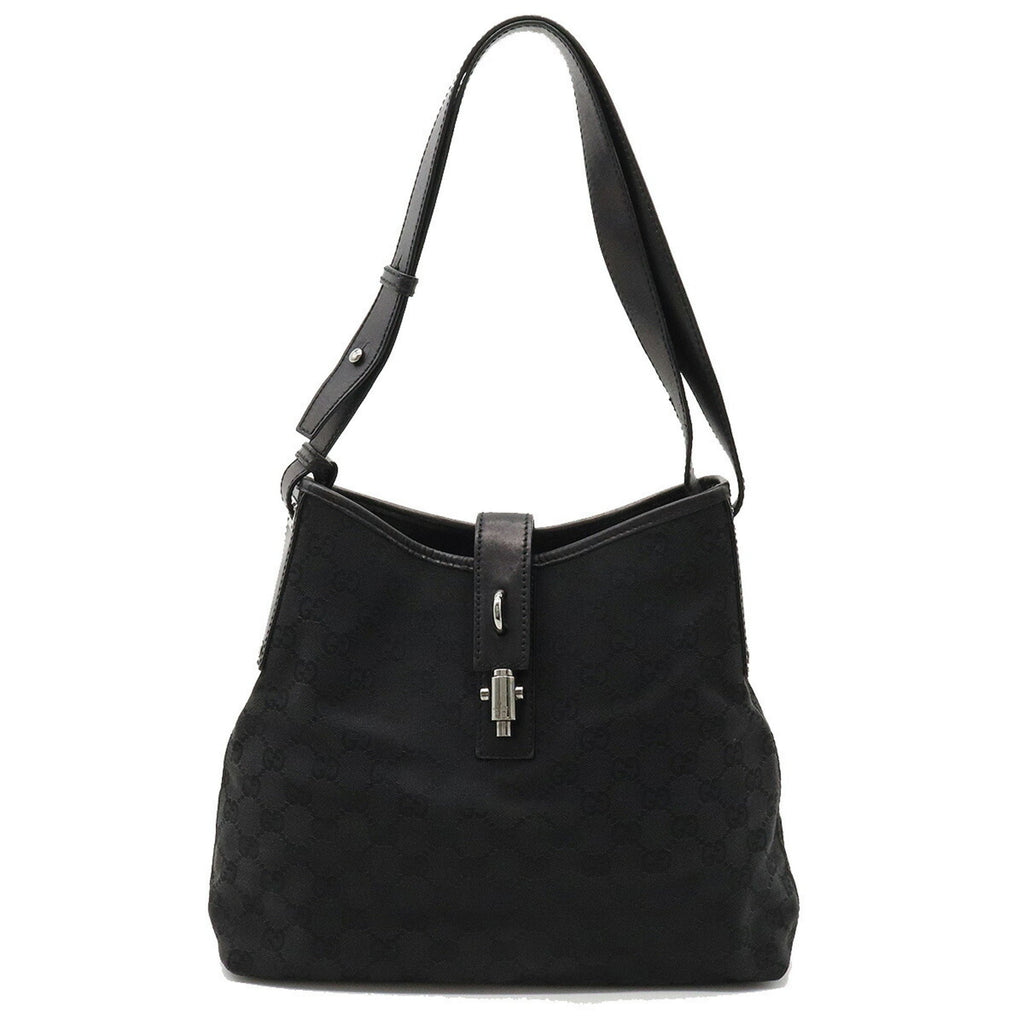 GUCCI GG Canvas New Jackie Shoulder Bag Leather Black 110291