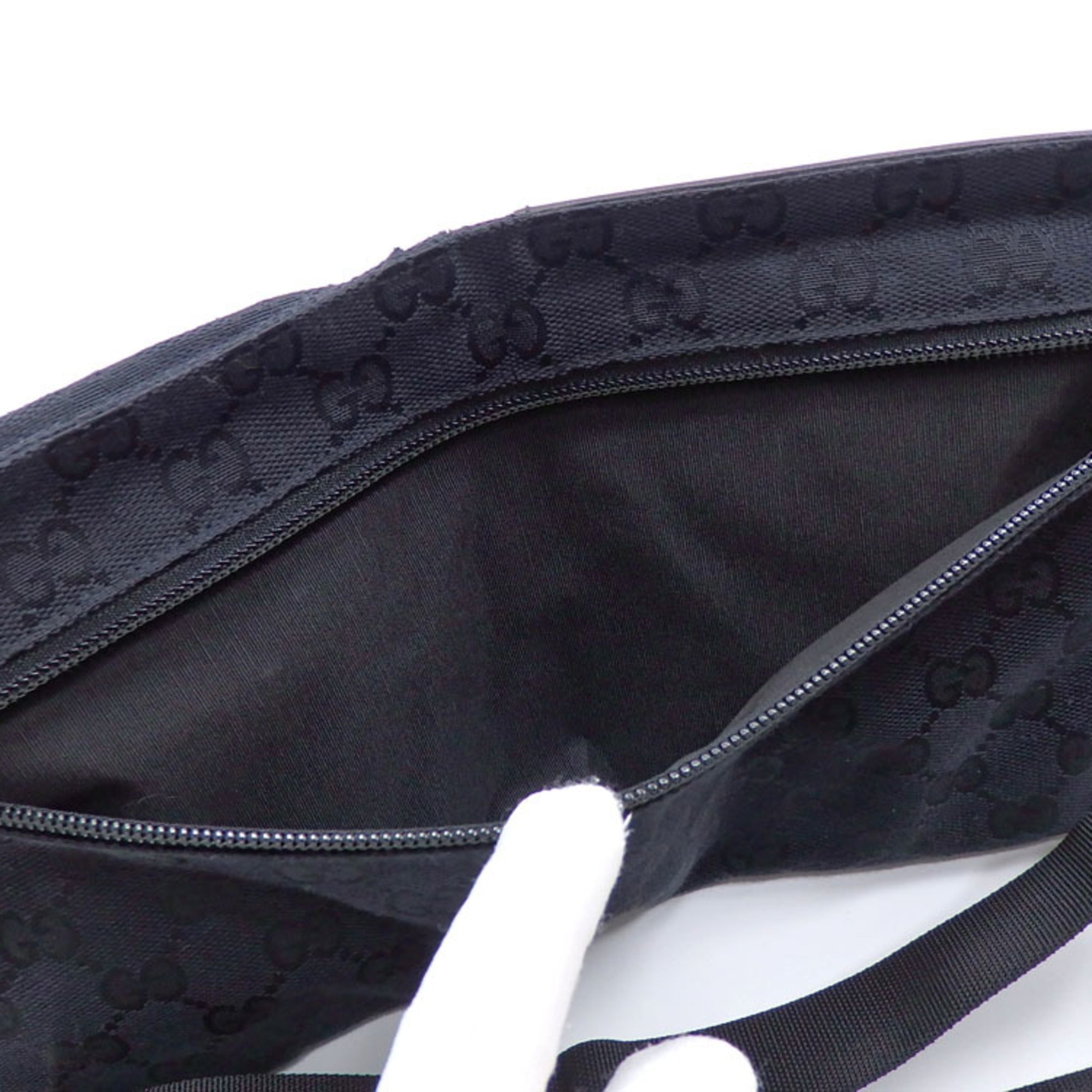GUCCI Body Bag Black GG Canvas Leather 28556 Waist Pouch Women's Men's