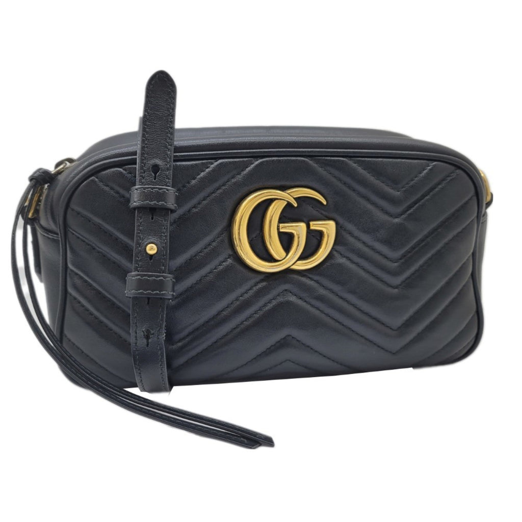 GUCCI GG Marmont Chain Shoulder Bag 447632 Leather Black Gold G Hardware Camera Women Men Unisex