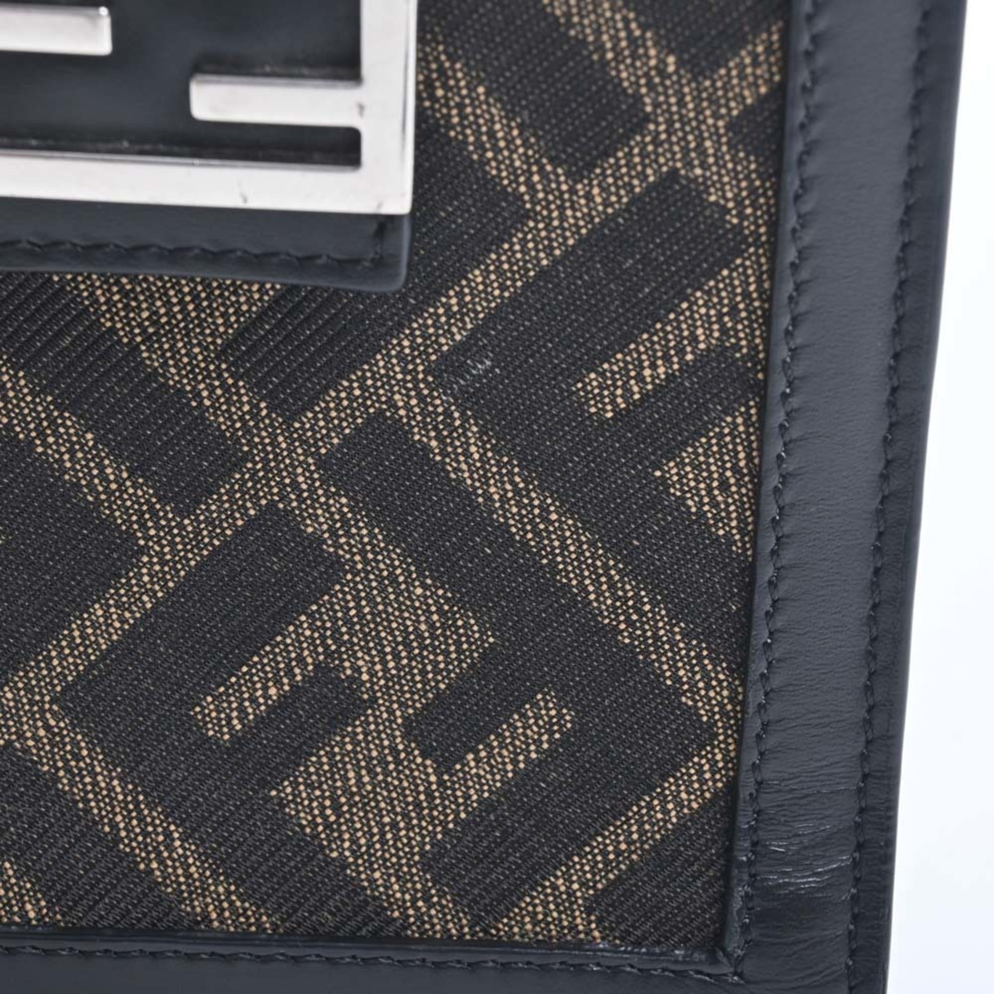 FENDI Canvas Leather FF Motif Smartphone Bag Shoulder 7AR944 Black Ladies