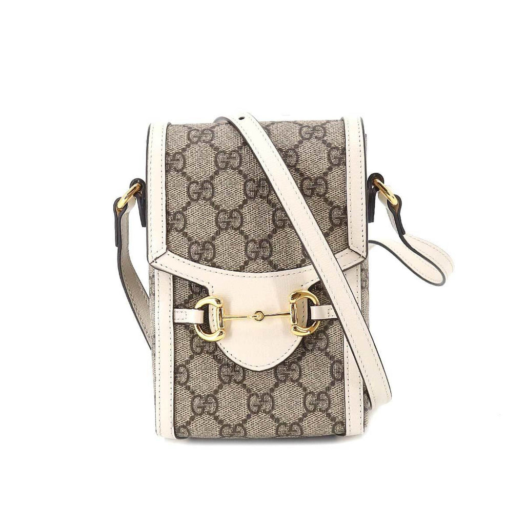 GUCCI Horsebit 1955 Mini Shoulder Bag GG Supreme Leather White Beige 625615