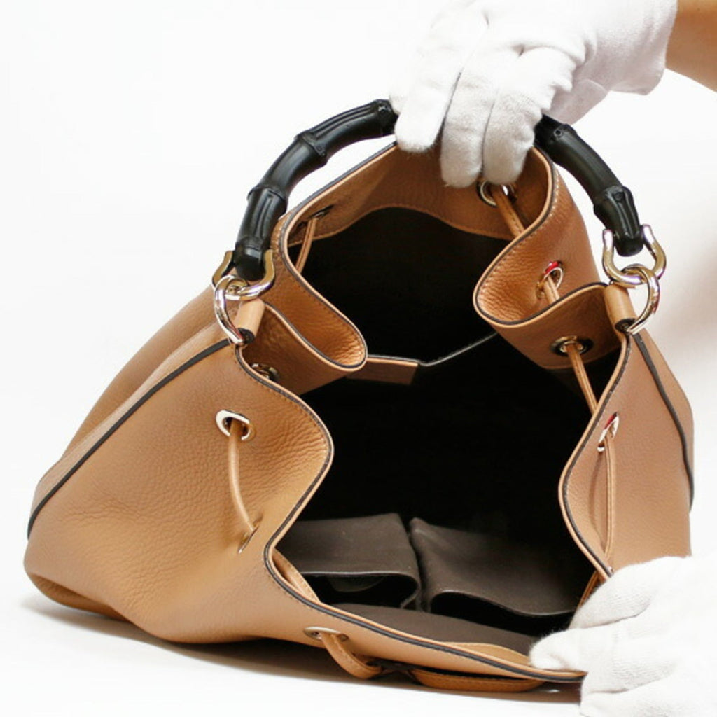 Gucci Shoulder Bag Bamboo Handbag Beige Women's Leather