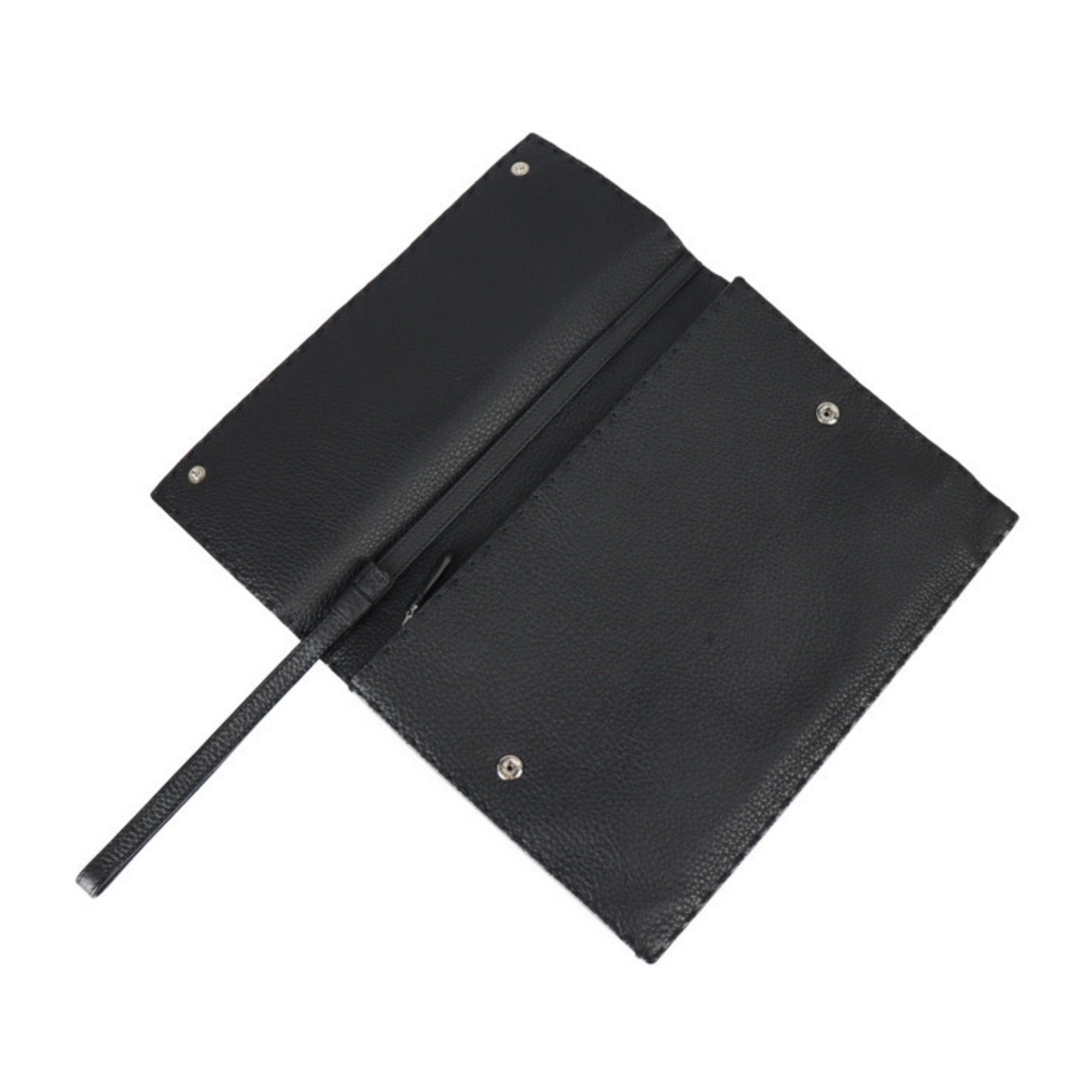 FENDI Selleria Clutch Bag 7VA376 Roman Leather Black Silver Hardware Wristlet Second Pouch