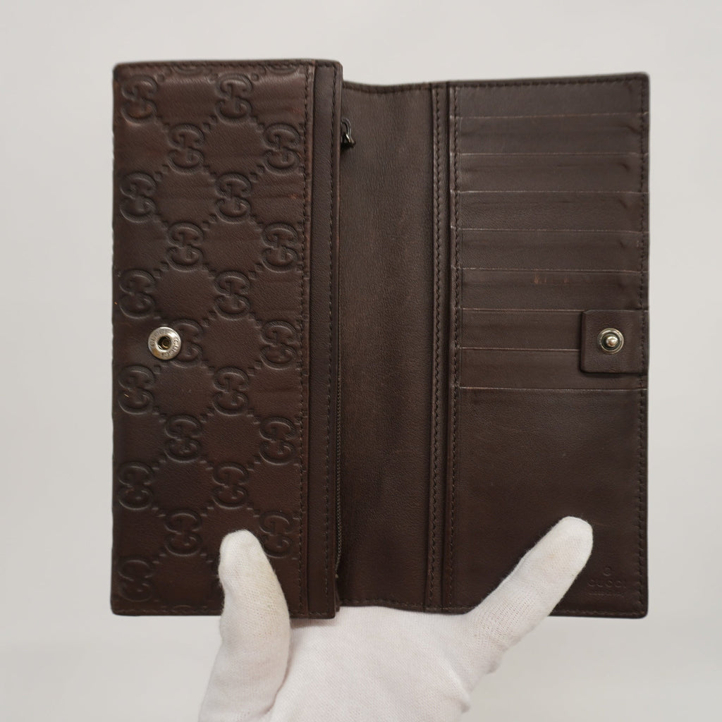 GUCCI ssima Bi-fold Long Wallet Silver Metal Fittings 233154 Brown