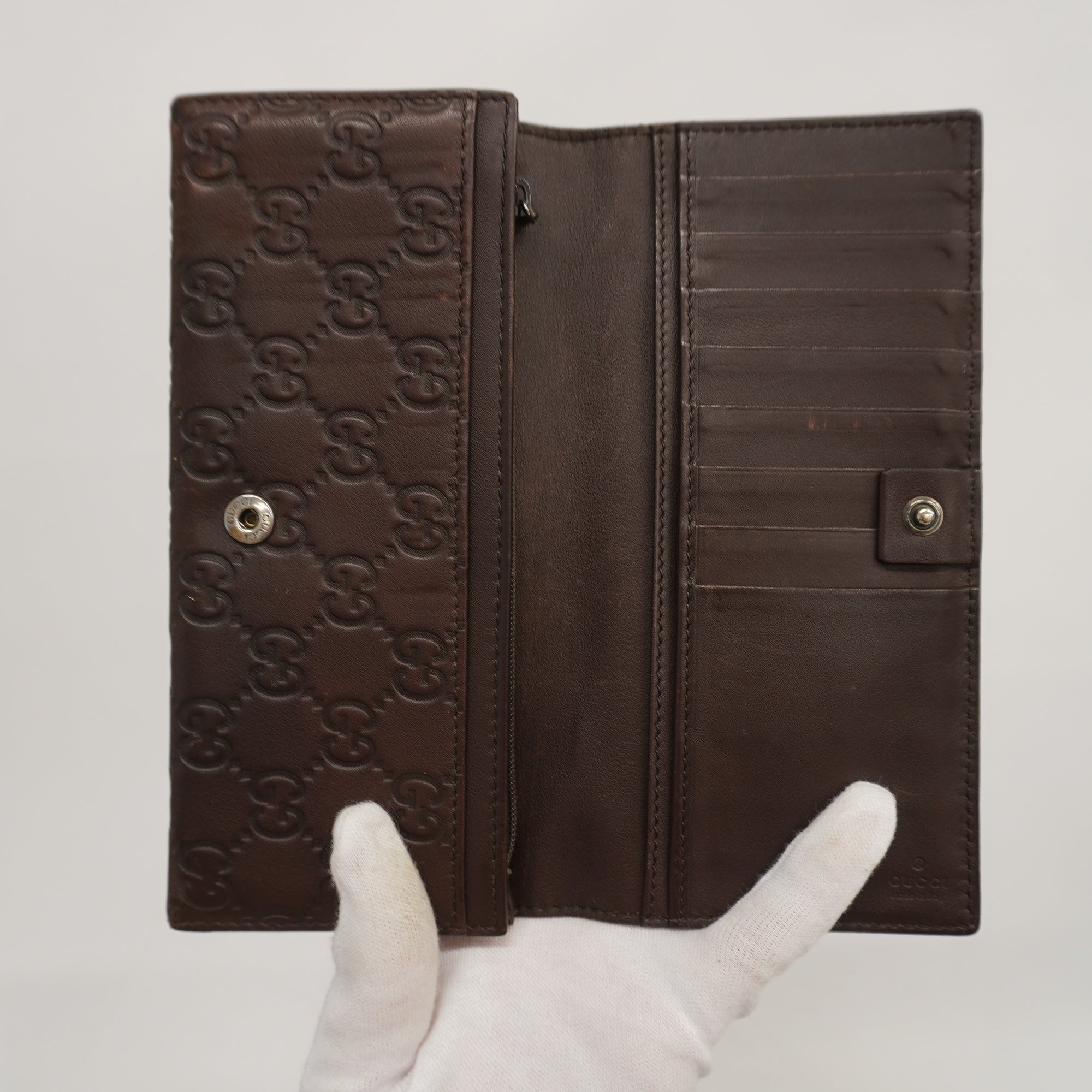 GUCCI ssima Bi-fold Long Wallet Silver Metal Fittings 233154 Brown
