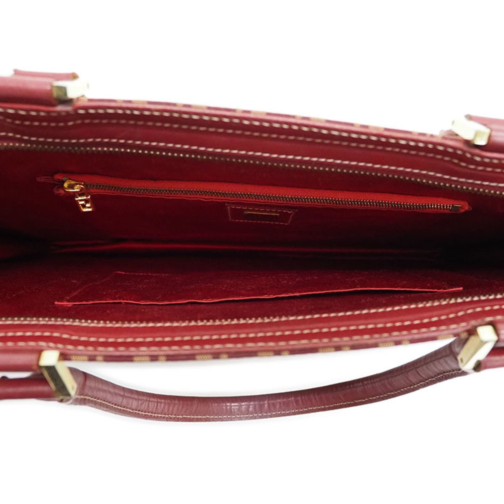 FENDI Zucca Tote Bag Red x Beige Canvas Leather Briefcase Women's