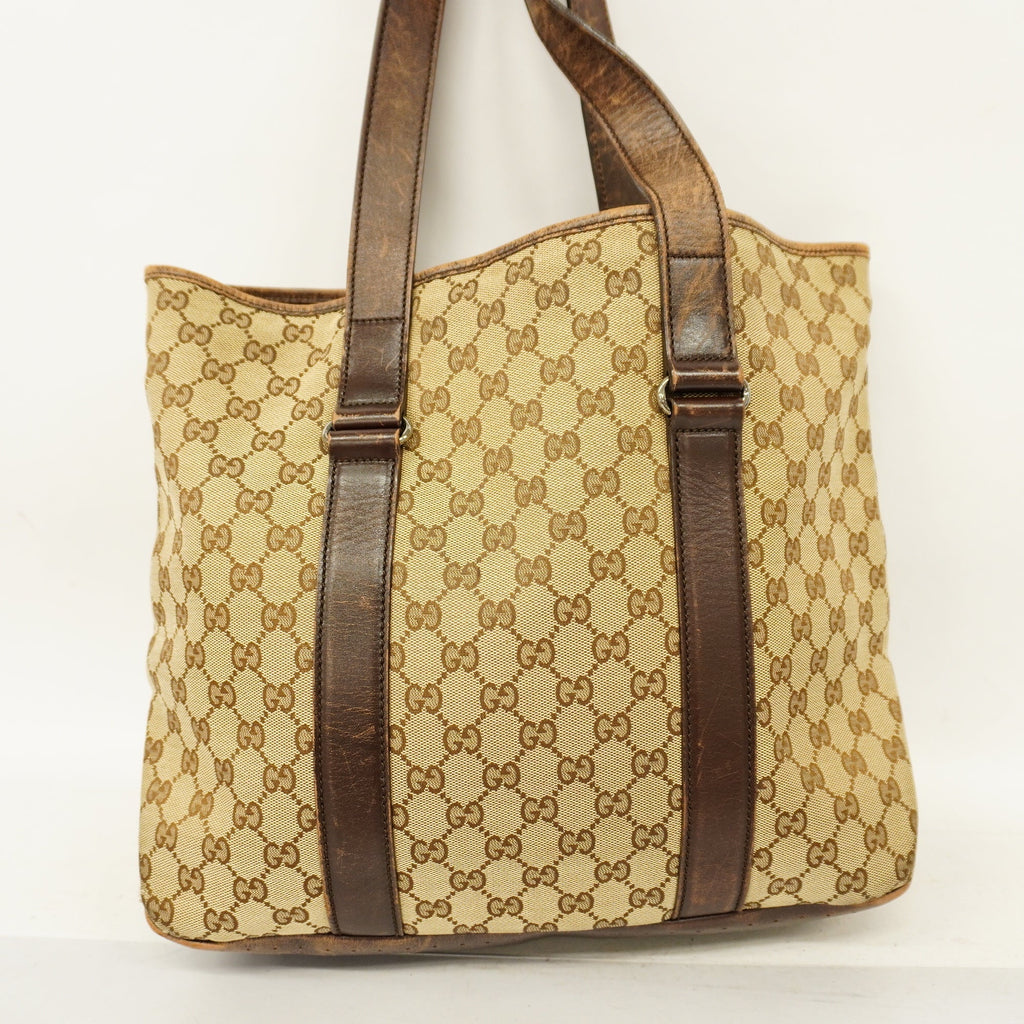 GUCCI  GG Canvas 002-1073 Women's Leather Tote Bag Beige,Brown